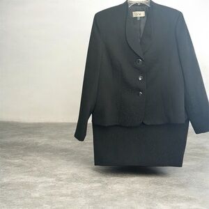 Le Suit Elegant Textured Black Blazer And Skirt Suit